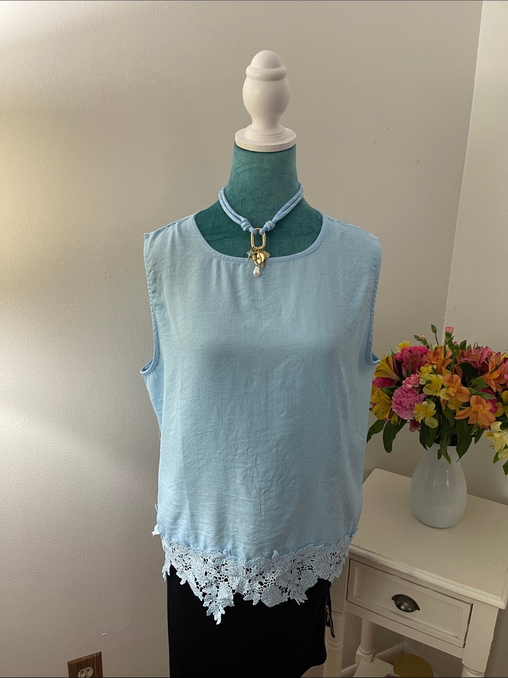 Light Blue Lace Tank Top